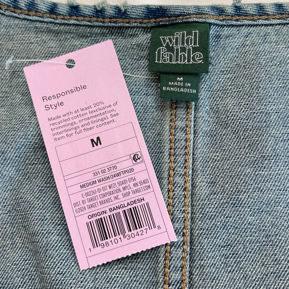 Wild Fable Denim Front Tie Distressed Vest Cropped Top NWT - Picture 4 of 7